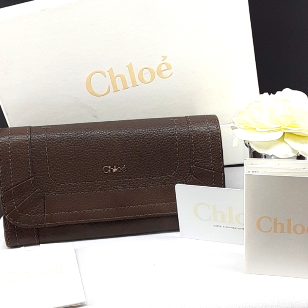 CHLOE PARATY CALFSKIN BROWN LEATHER LONG CONTINENTAL WALLET